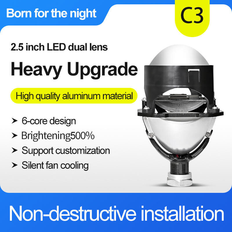 BELOAUTO 2.5" Bi-LED Projector Headlight - 6500K White Light , Non-Destructive Installation , Custom 6-Core Harness | B2B Bulk Order