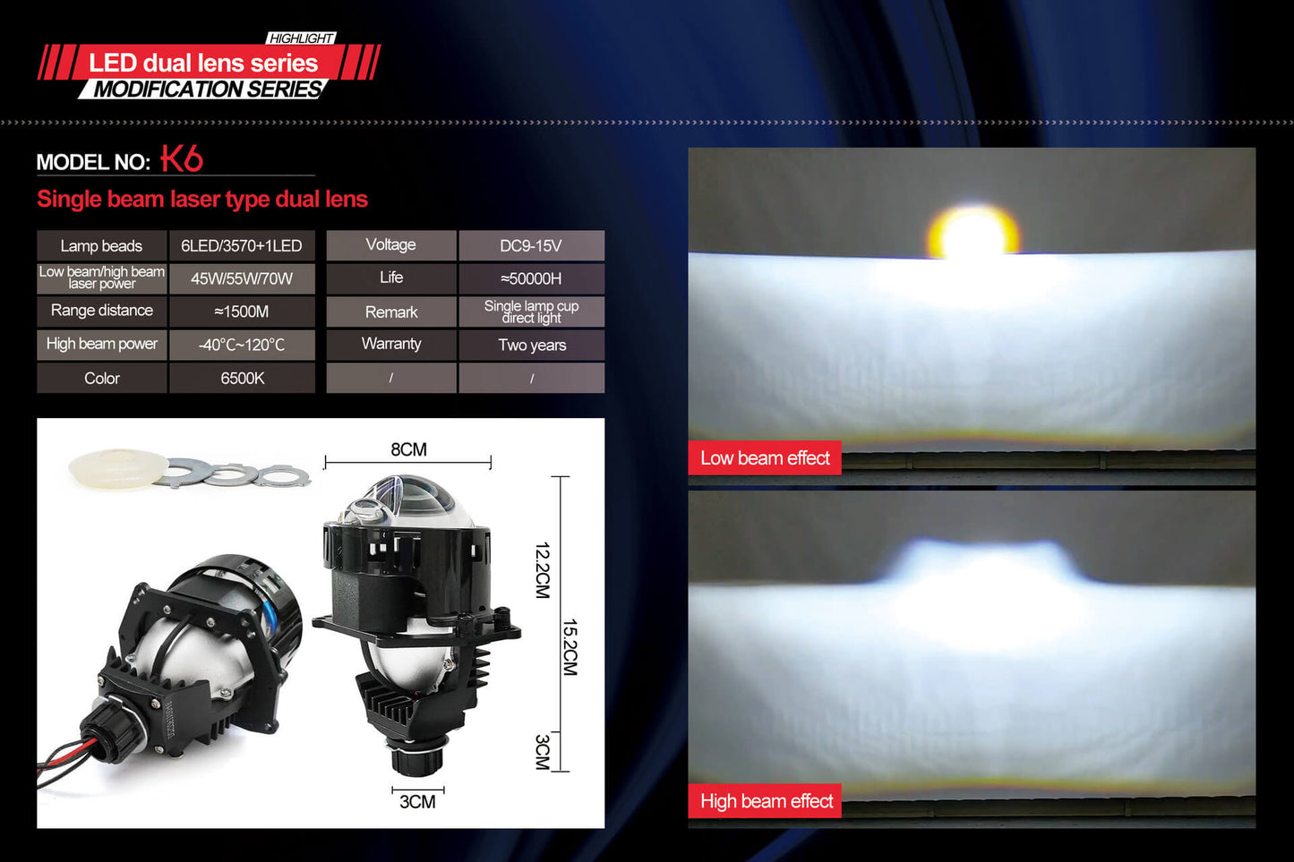 BELOAUTO 3" High-Penetration LED Projector Kit - 500% Brightness Boost, 6+3 HD Chips | B2B Wholesale