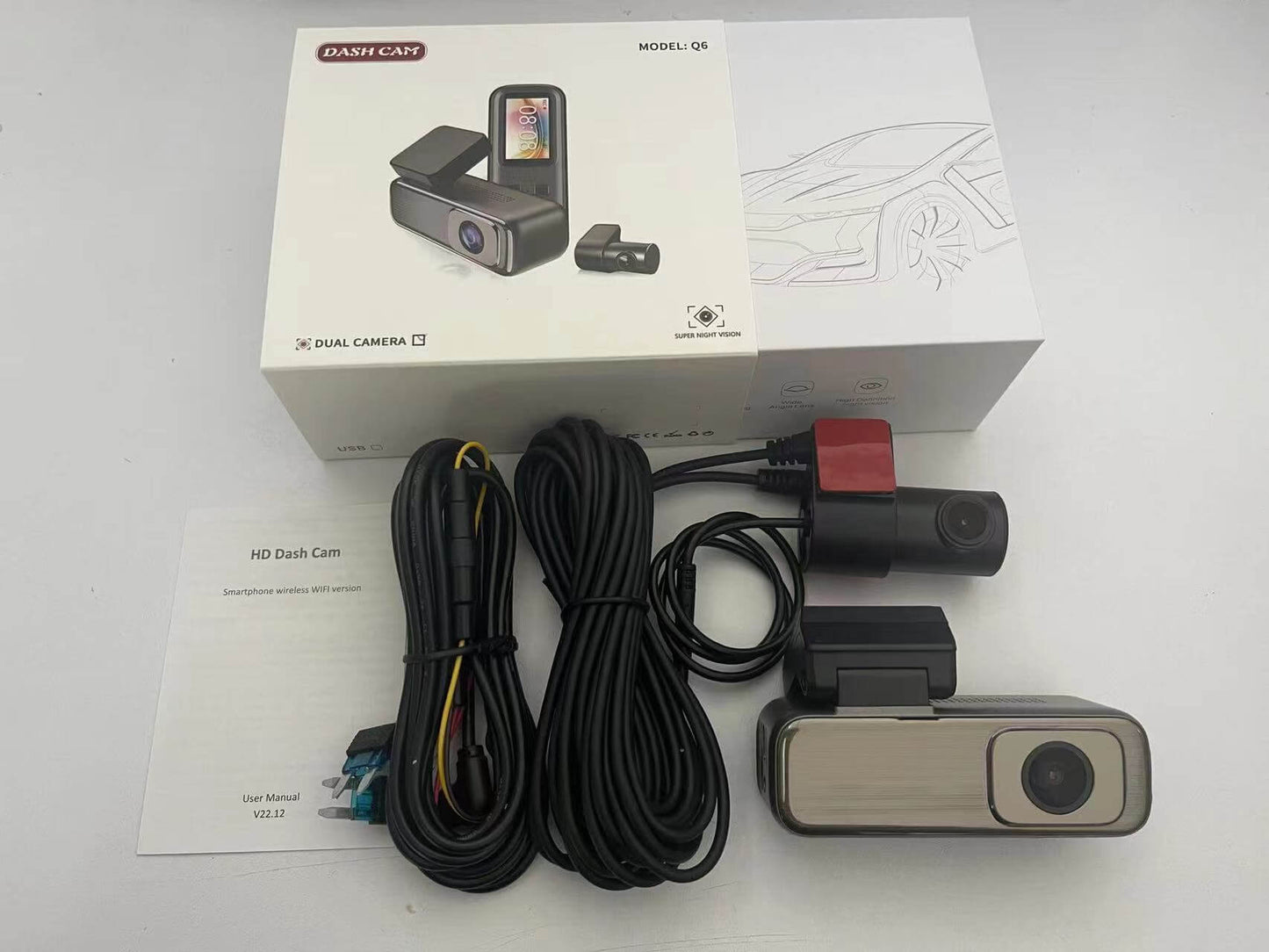 BELOAUTO Front & Rear Dash Cam with WiFi - 1080P Dual Recording, Night Vision, Parking Monitor