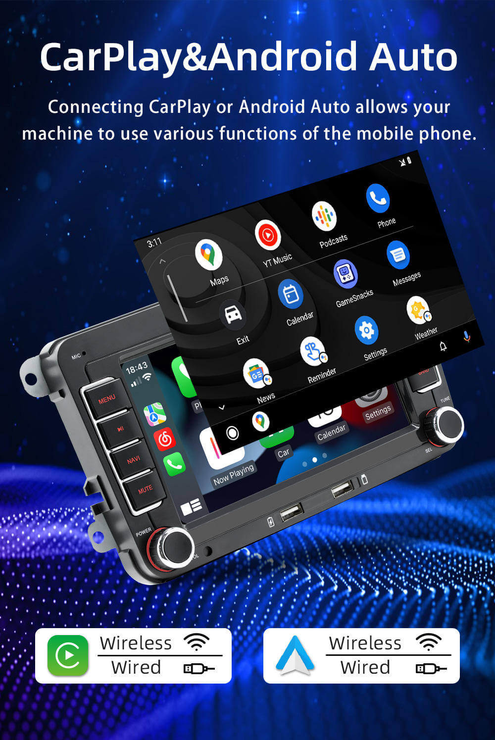 BELOAUTO 7" Android 13 Car Stereo for Volkswagen- Dual USB Ports, Plug & Play, B2B Wholesale