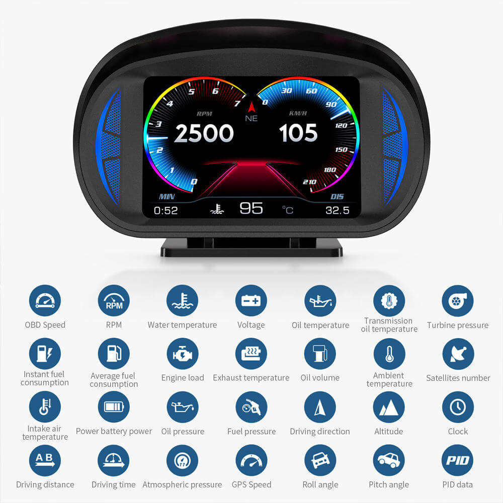 BELOAUTO 3.5" Universal Car HUD - OBD2+GPS+Slope Meter, Speed Alarm | Commercial Grade