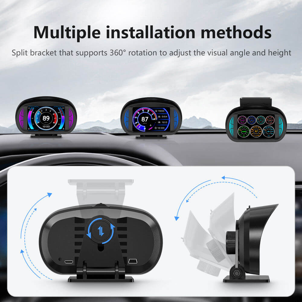 BELOAUTO 3.5" Universal Car HUD - OBD2+GPS+Slope Meter, Speed Alarm | Commercial Grade