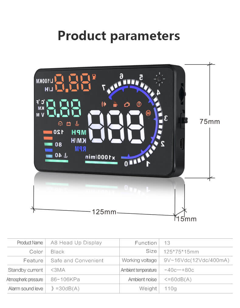 BELOAUTO 5.5'' OBD2 HUD Car Head up Display - LED Windshield Projector, Speed Voltage Alarm | OEM Custom