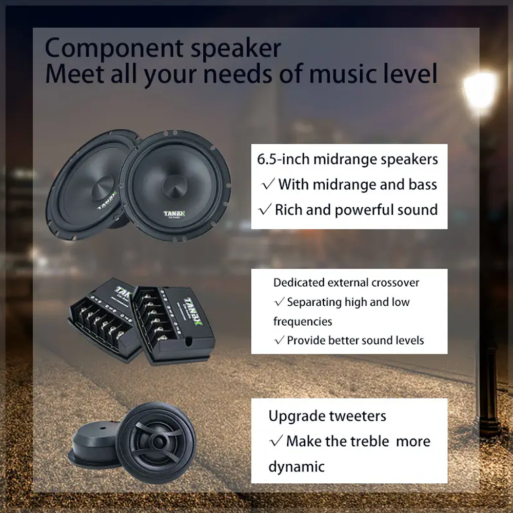 BELOAUTO 6.5" 180W 2-Way Component Speaker Set - Black Aluminum Frame, Upgrade Tweeters | Car Audio Wholesale