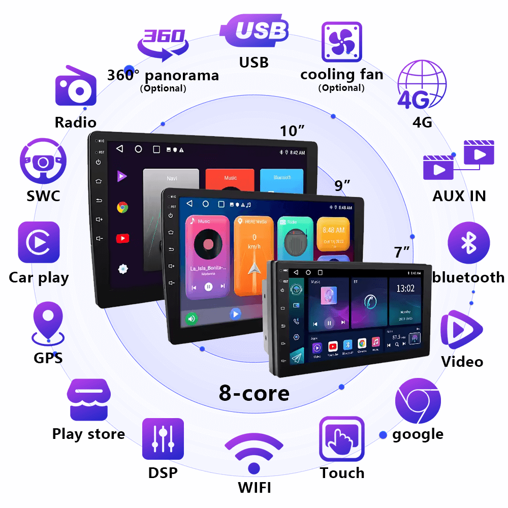 BELOAUTO wholesale 9" 10" Universal Car Head Unit Android Auto Carplay Screen Auto Stereo Multimedia System Radio