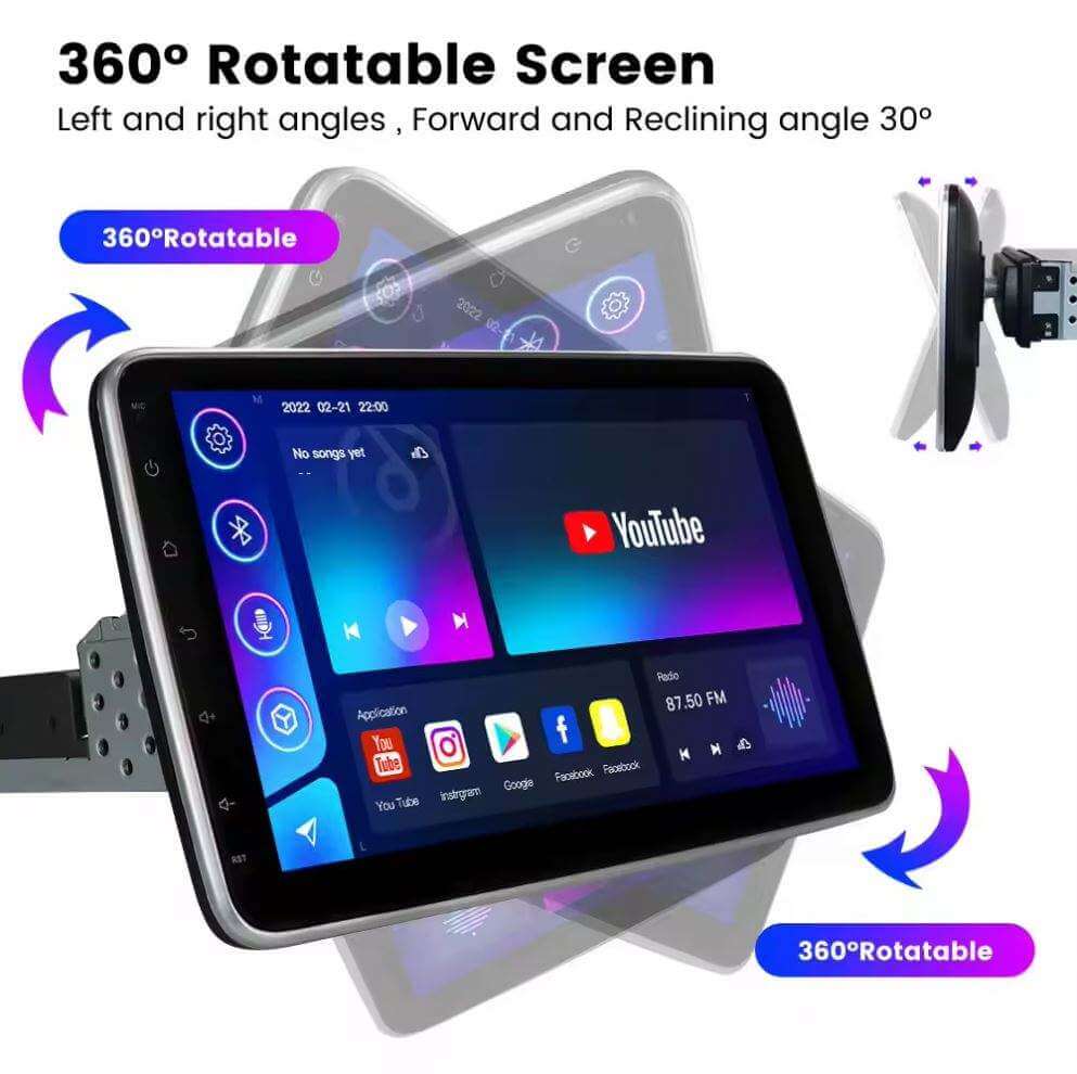 BELOAUTO Single Din 10.1" Rotatable Android Car Stereo - QLED Screen, Wireless CarPlay & Bluetooth FM Transmitter