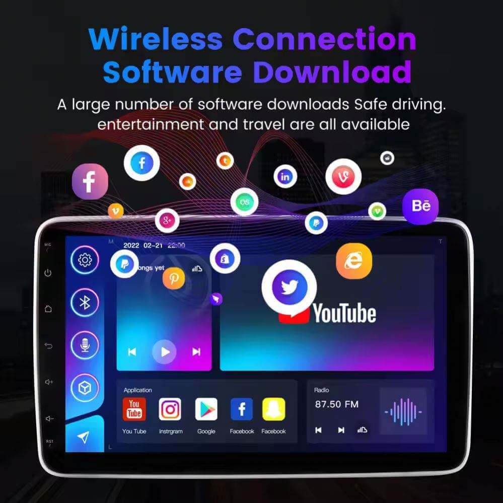 BELOAUTO Single Din 10.1" Rotatable Android Car Stereo - QLED Screen, Wireless CarPlay & Bluetooth FM Transmitter
