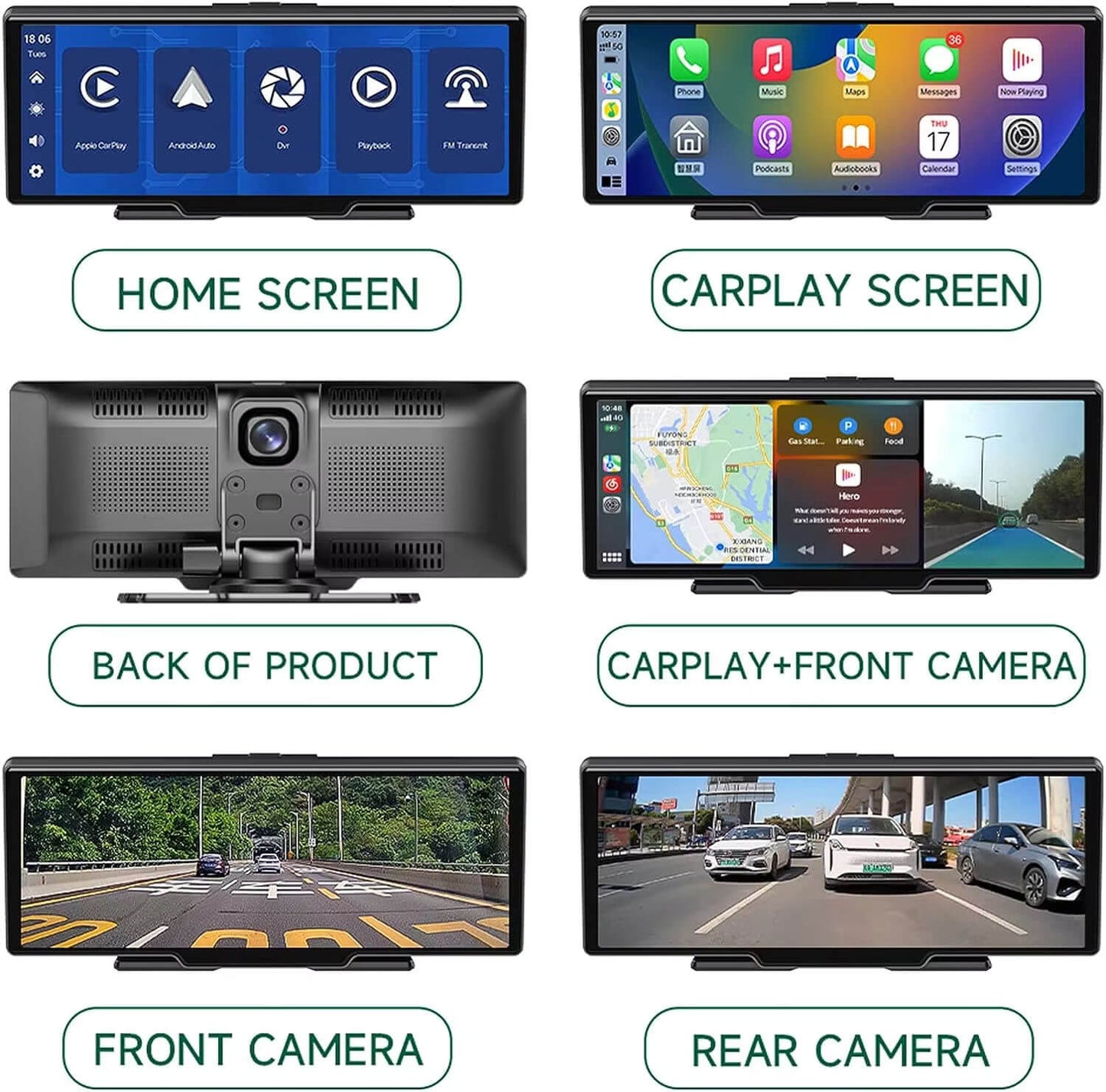 BELOAUTO 10.26" Portable Carplay Screen/ Built-in Dash Cam & Wireless CarPlay Android Auto - All-in-One Solution