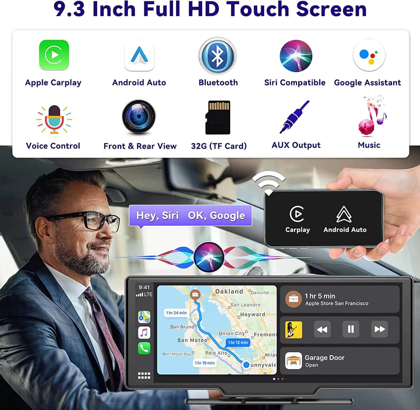 BELOAUTO 10.26" Portable Carplay Screen/ Built-in Dash Cam & Wireless CarPlay Android Auto - All-in-One Solution