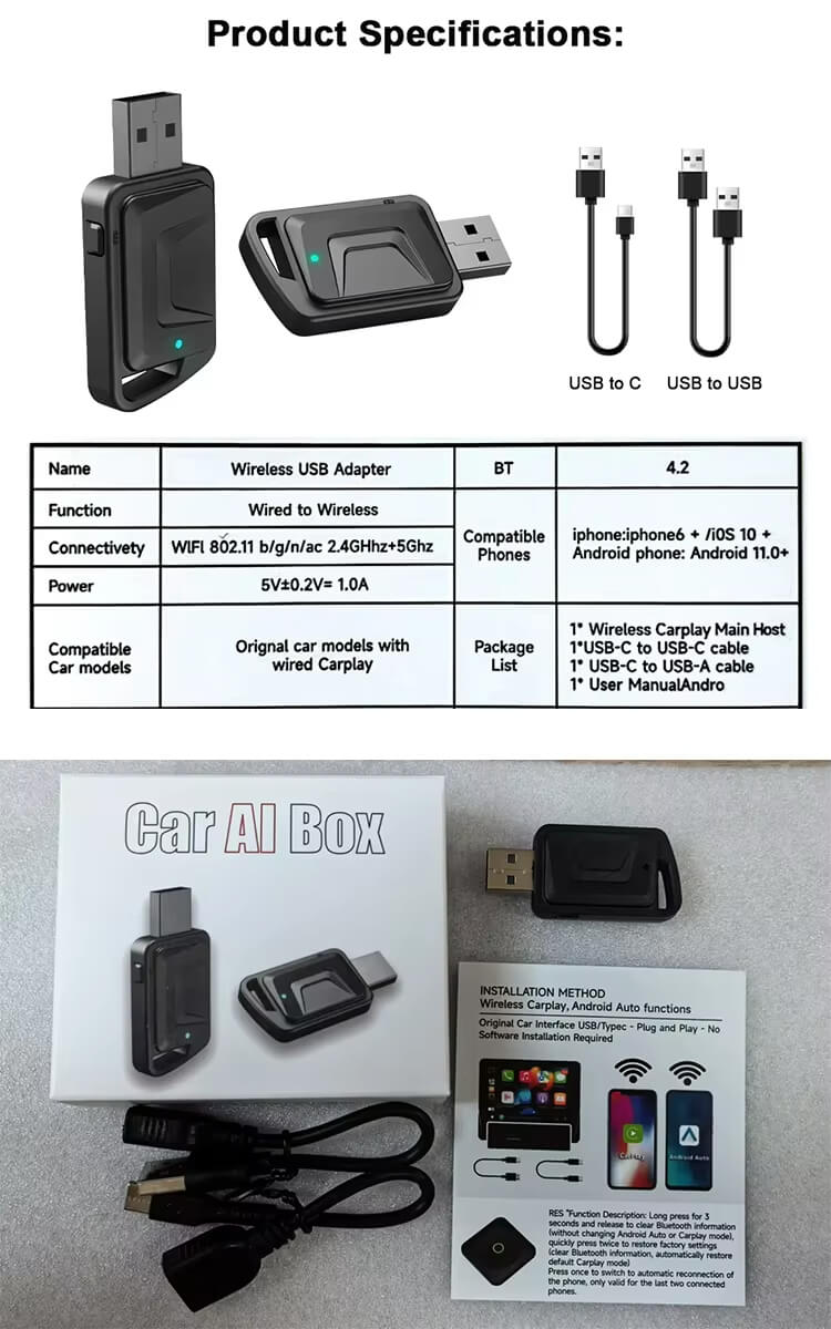 BELOAUTO 2-in-1 CarPlay Adapter: USB Plug & Play for Wired to Wireless + Android Auto Support