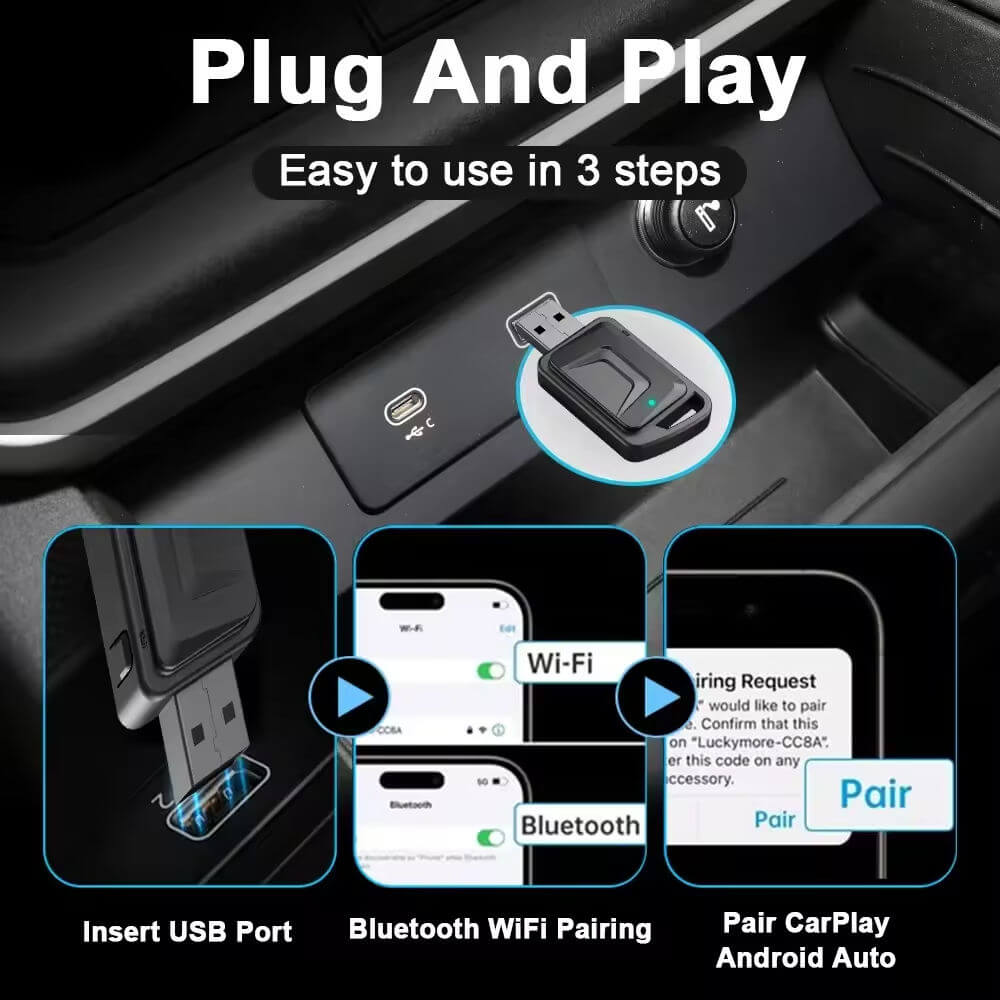 BELOAUTO 2-in-1 CarPlay Adapter: USB Plug & Play for Wired to Wireless + Android Auto Support