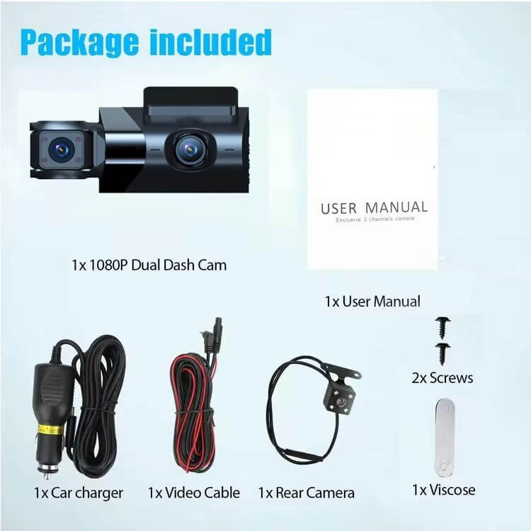 BELOAUTO 3" Triple Lens Dash Cam with WiFi | Loop Recording | Front/Rear/Interior | Fleet Management Solution