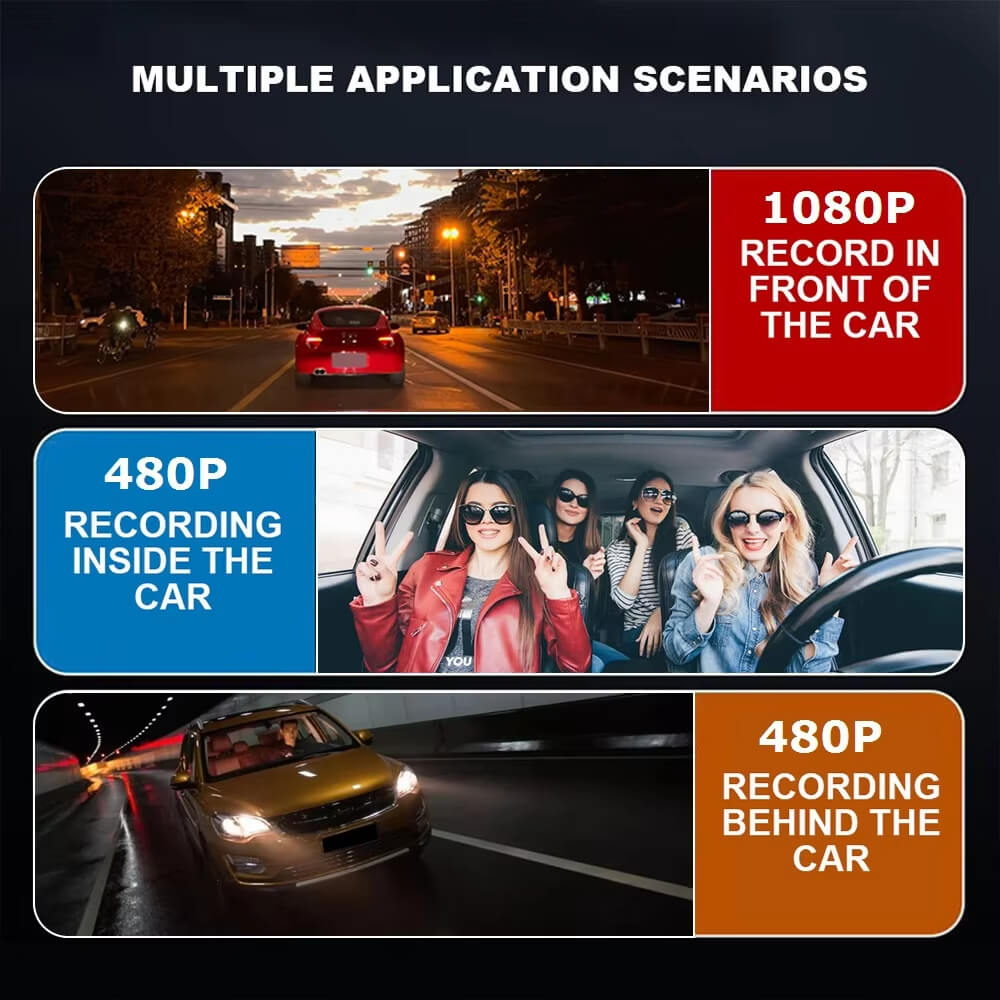 BELOAUTO 3" Triple Lens Dash Cam with WiFi | Loop Recording | Front/Rear/Interior | Fleet Management Solution