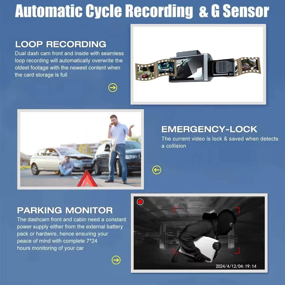 BELOAUTO 3" Triple Lens Dash Cam with WiFi | Loop Recording | Front/Rear/Interior | Fleet Management Solution