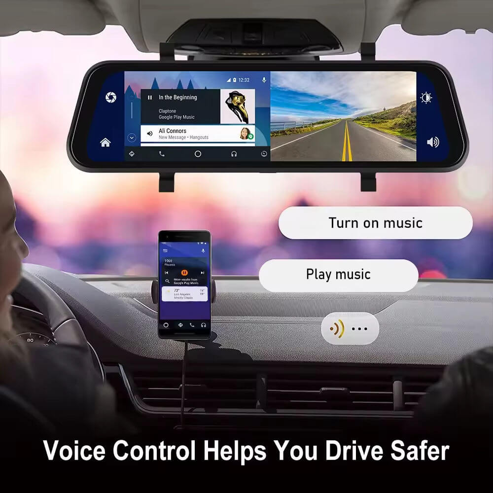 BELOAUTO 9.66" Mirror Dash Cam/ Wireless CarPlay & Android Auto - Dual Recording, Loop Recording
