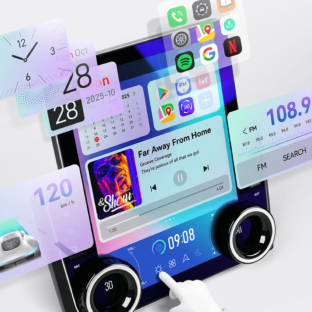 BELOAUTO Diamond 9.7" 2K Vertical Android Stereo - DSP Audio, 4G LTE & Active Cooling with Wireless CarPlay
