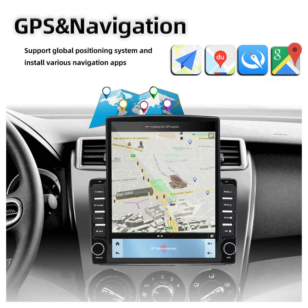 BELOAUTO Tesla-style 9.7" Vertical IPS Car Stereo - Wireless CarPlay, FM Radio & Android 13. WiFi Version