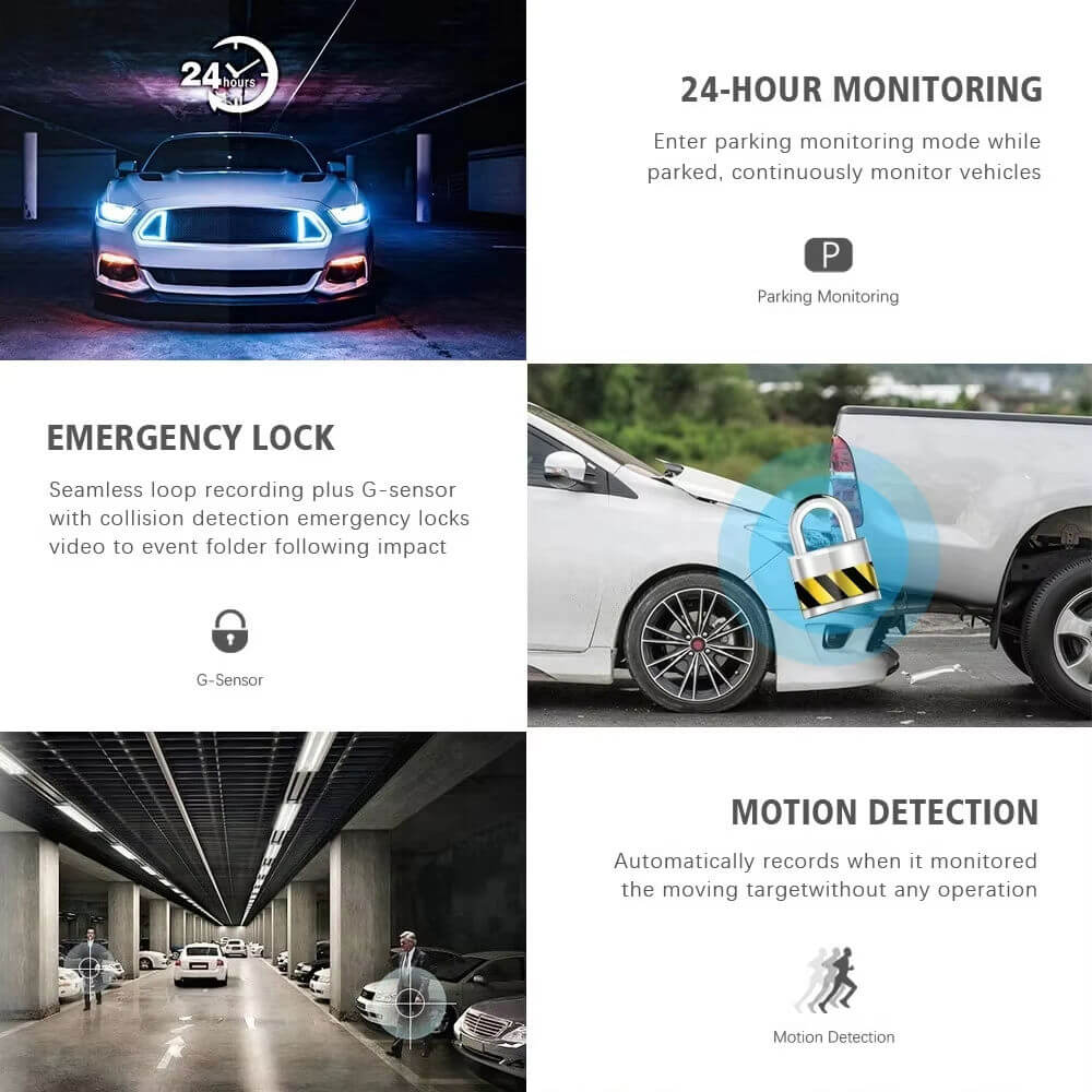 BELOAUTO Triple Lens Dash Cam with Electronic Lock - 24/7 Parking Surveillance, Motion Detection | Security Supplier