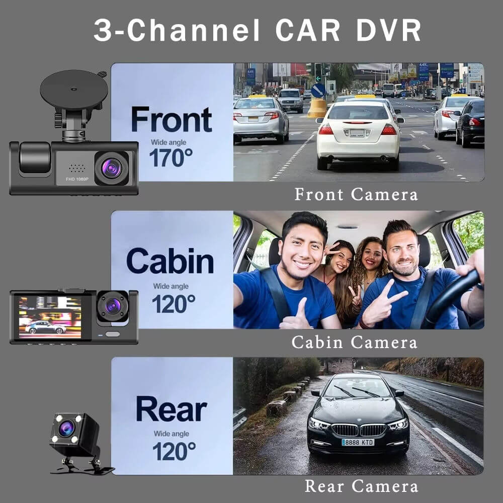 BELOAUTO Triple Lens Dash Cam with Electronic Lock - 24/7 Parking Surveillance, Motion Detection | Security Supplier