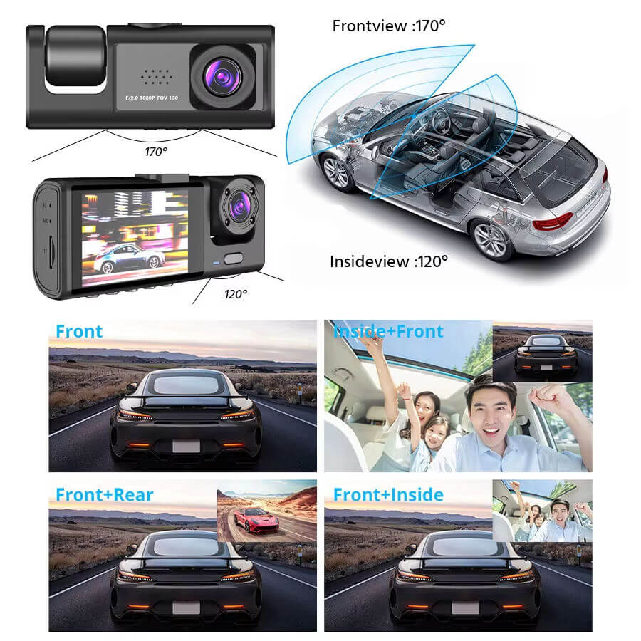 BELOAUTO Triple Lens Dash Cam with Electronic Lock - 24/7 Parking Surveillance, Motion Detection | Security Supplier
