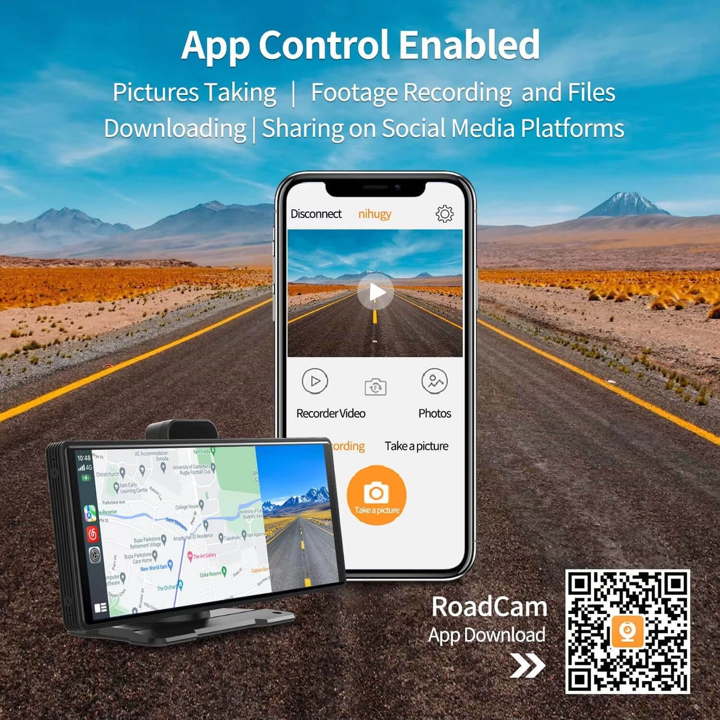 BELOAUTO 10.26" Portable CarPlay Display with DVR & ADAS- Parking Monitor, Loop Recording | Fleet Solution