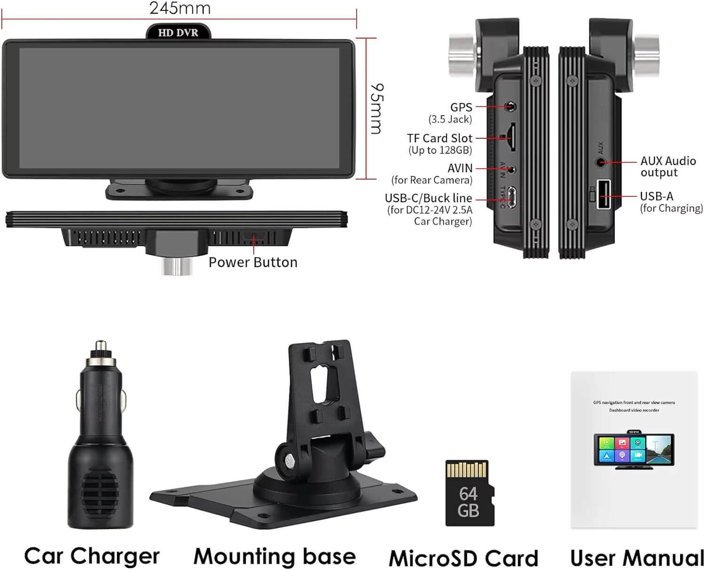 BELOAUTO 10.26" Portable CarPlay Display with DVR & ADAS- Parking Monitor, Loop Recording | Fleet Solution