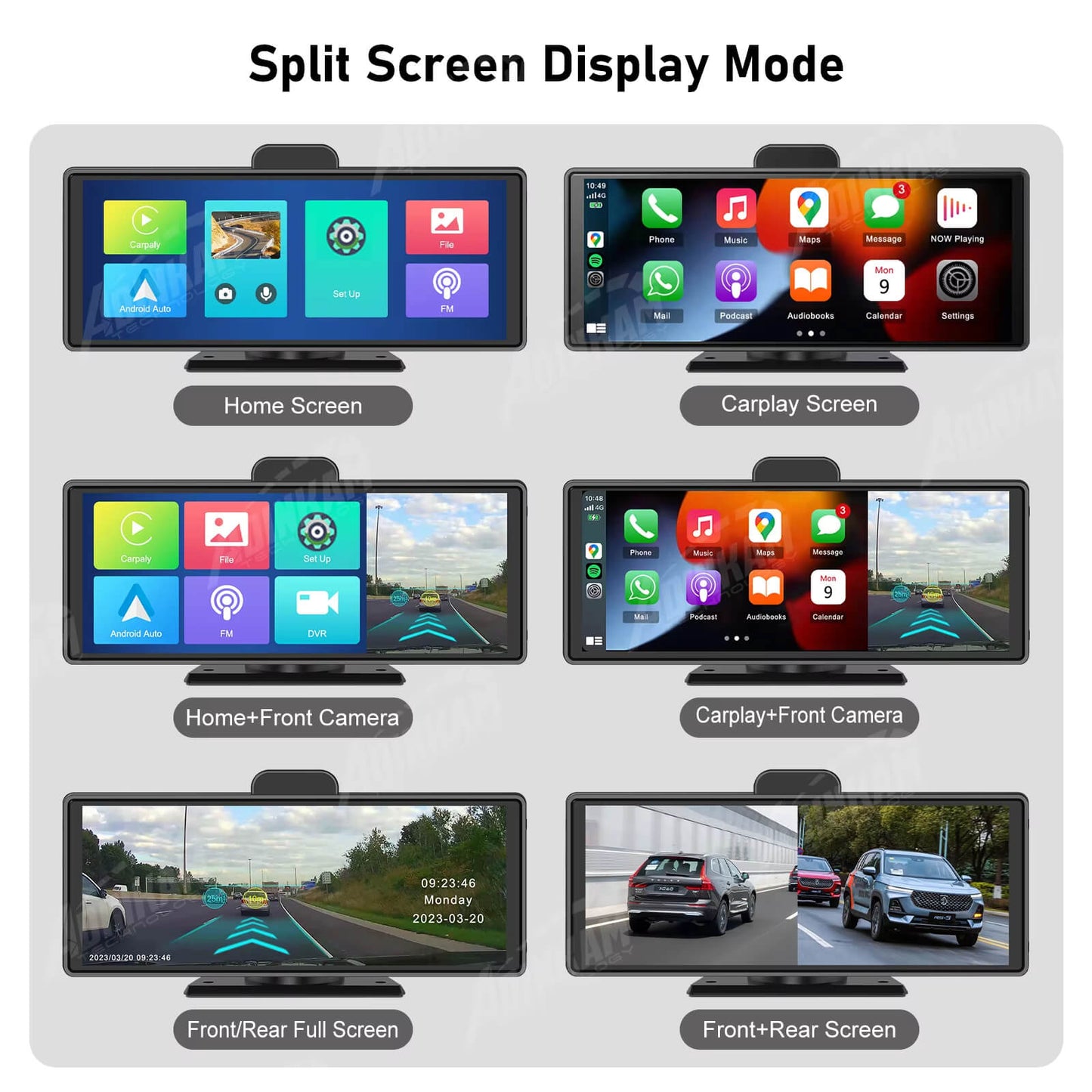 BELOAUTO 4K Split Screen Portable Display 10.26" - DVR Recording, Dual-Zone View | Commercial Vehicle Kit