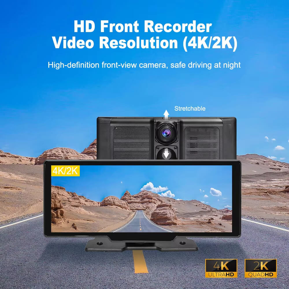 BELOAUTO 4K Split Screen Portable Display 10.26" - DVR Recording, Dual-Zone View | Commercial Vehicle Kit