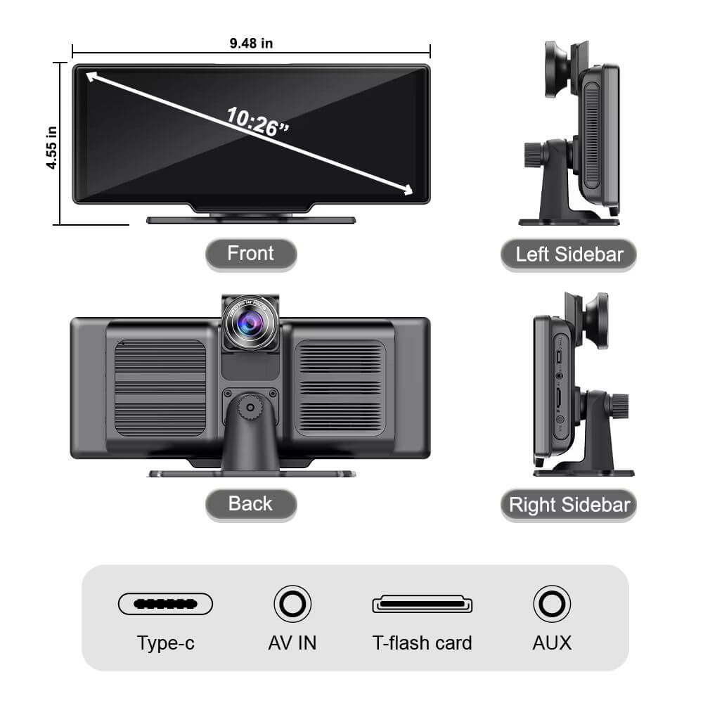 BELOAUTO 4K Split Screen Portable Display 10.26" - DVR Recording, Dual-Zone View | Commercial Vehicle Kit