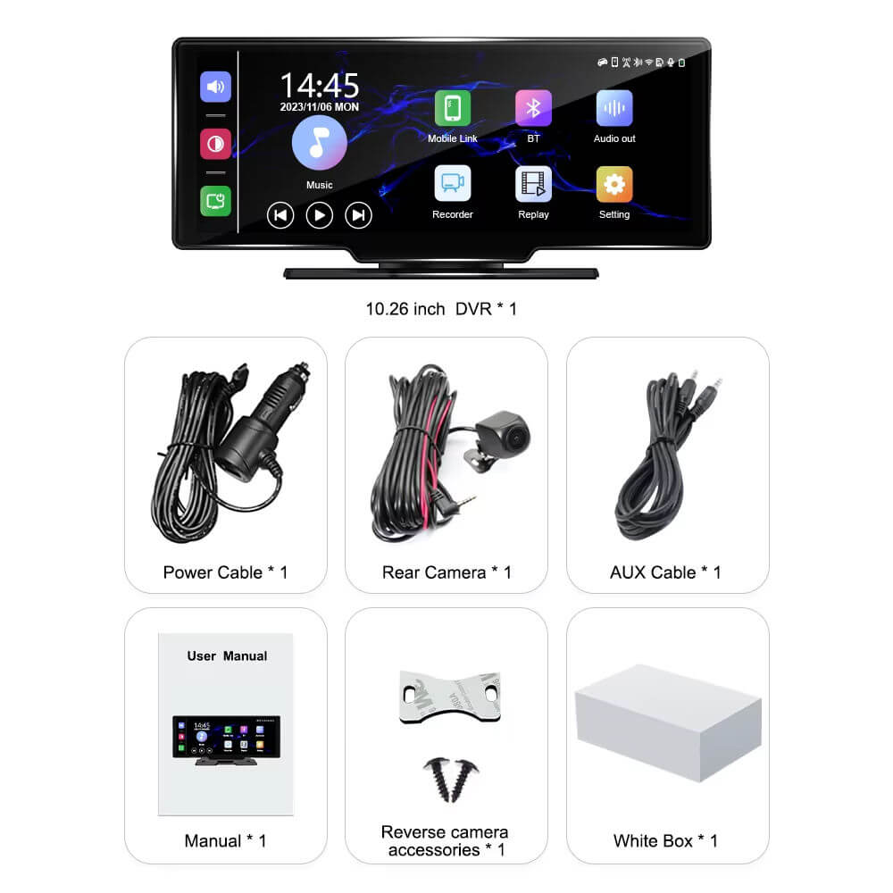 BELOAUTO 4K Split Screen Portable Display 10.26" - DVR Recording, Dual-Zone View | Commercial Vehicle Kit