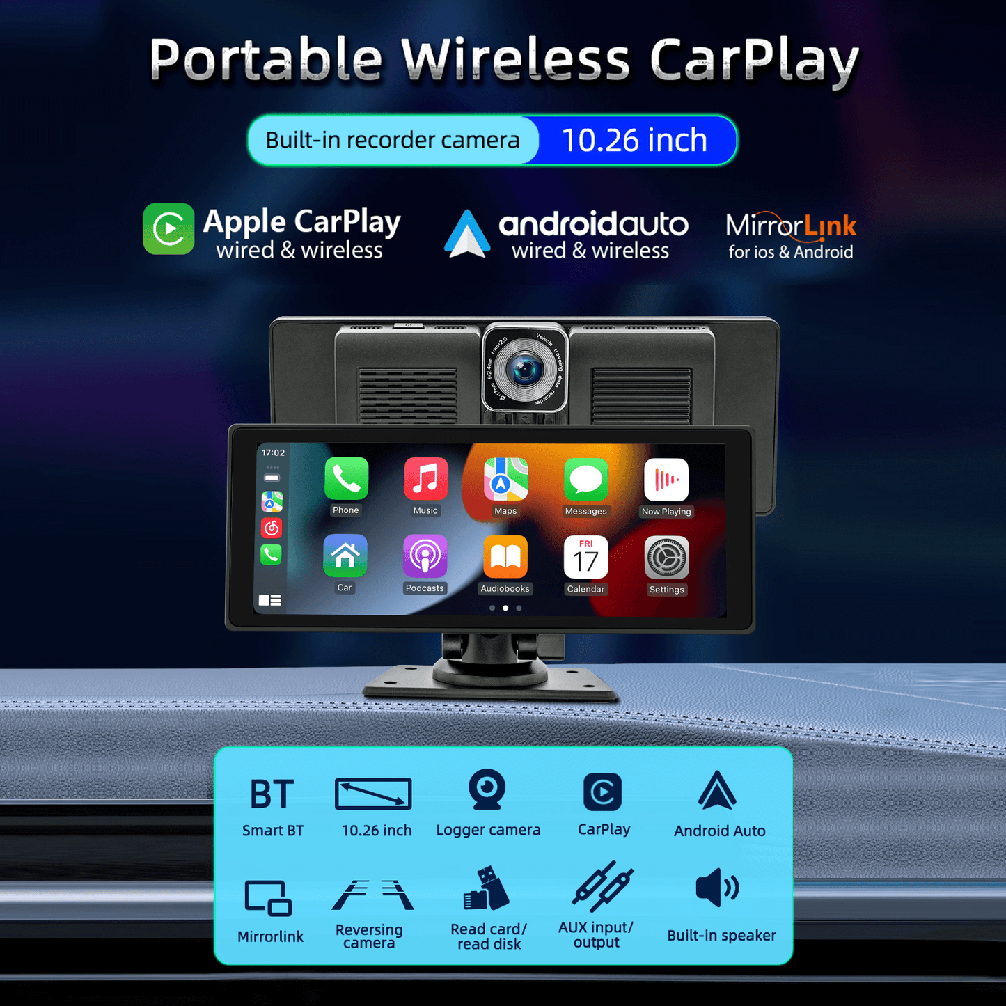BELOAUTO 10.26" CarPlay Smart Screen with Built-in DVR - 1080P Recording, Mirror Link | Bulk Order