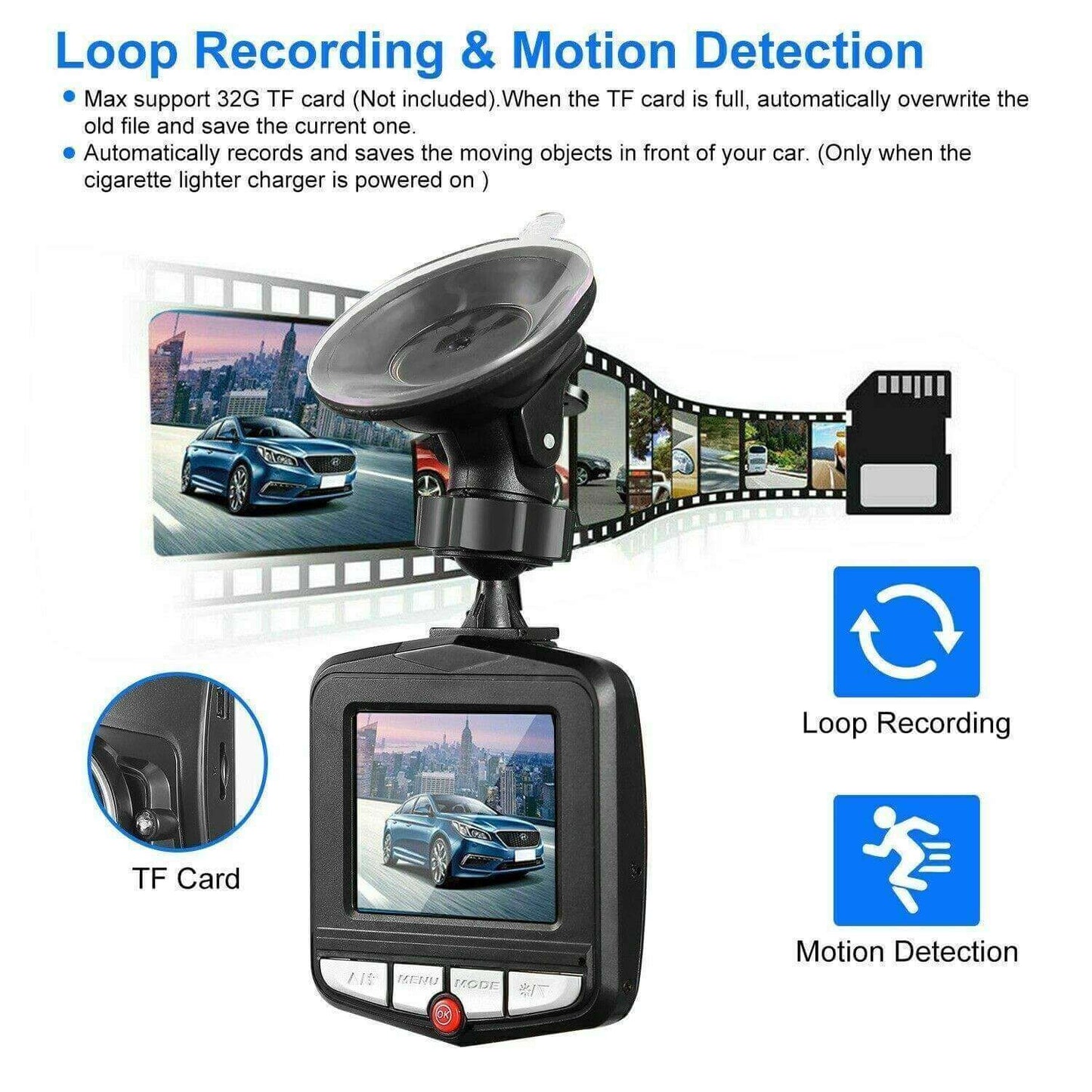 BELOAUTO 2.4" HD Dual Channel Dash Cam - 1080K Front + 720P Rear, G-Sensor, Night Version | B2B Wholesale