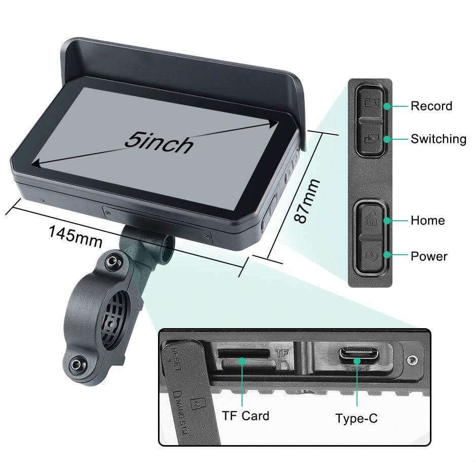 BELOAUTO 5" Motorcycle CarPlay Screen/ Dash Cam - Waterproof, Vibration-Proof & Wireless