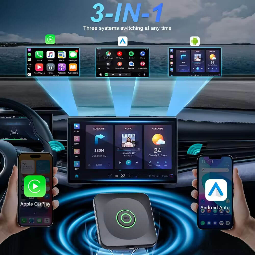 BELOAUTO 3-in-1 Wireless CarPlay AI Box - Android Auto/Android 13 Switchable, Plug & Play | OEM Custom
