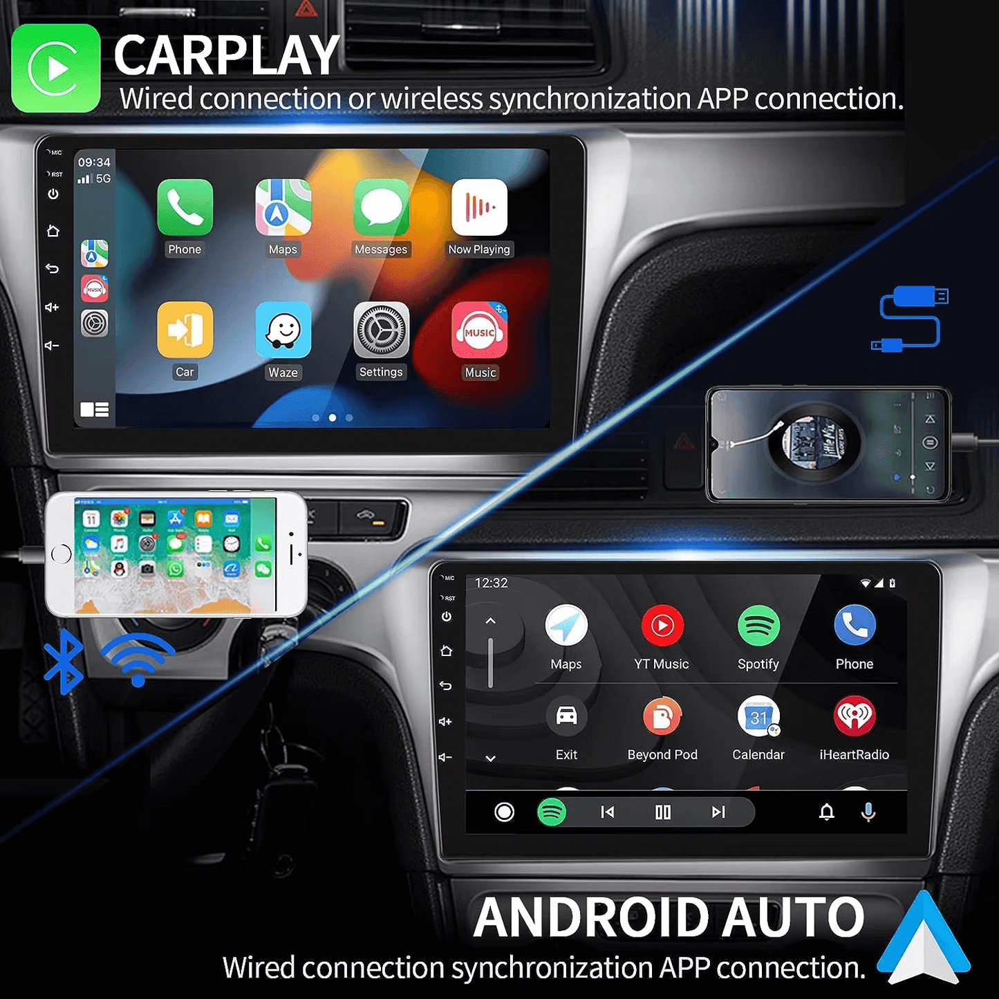 BELOAUTO wholesale 9" 10" Universal Car Head Unit Android Auto Carplay Screen Auto Stereo Multimedia System Radio