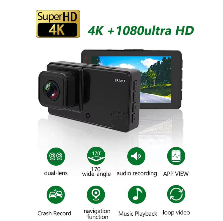 BELOAUTO 3" HD Dual Channel Dash Cam - 4K Front + 1080P Rear, WiFi, Bluetooth, GPS | B2B Wholesale
