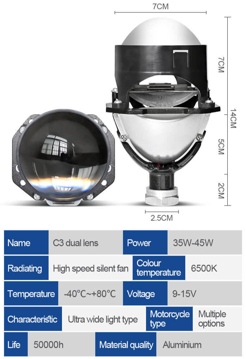 BELOAUTO 2.5" Bi-LED Projector Headlight - 6500K White Light , Non-Destructive Installation , Custom 6-Core Harness | B2B Bulk Order