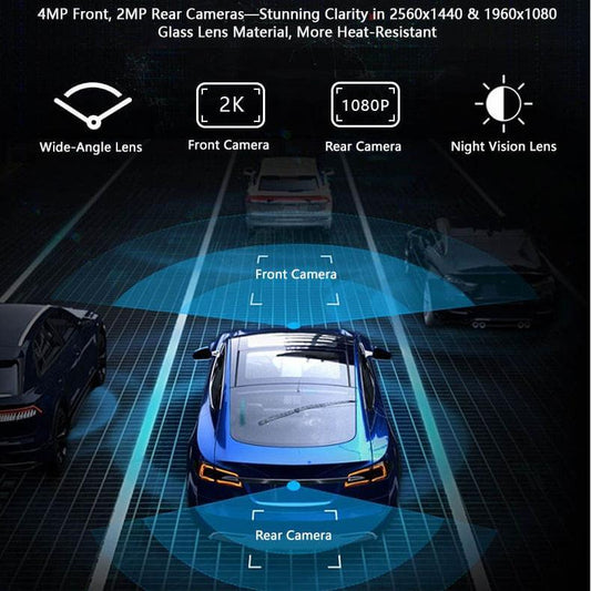 BELOAUTO Front & Rear Dash Cam with WiFi - 1080P Dual Recording, Night Vision, Parking Monitor