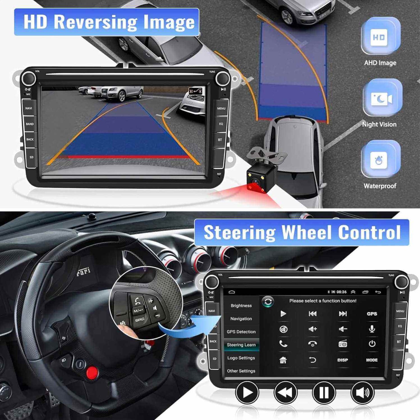 BELOAUTO Volkswagen 8" Android Car Radio - OEM Style, CAN-Bus Integration & Steering Control