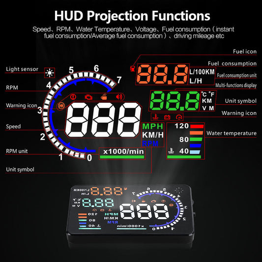 BELOAUTO 5.5'' OBD2 HUD Car Head up Display - LED Windshield Projector, Speed Voltage Alarm | OEM Custom