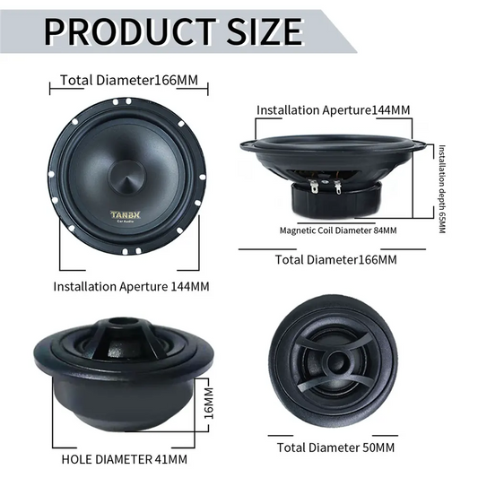 BELOAUTO 6.5" 180W 2-Way Component Speaker Set - Black Aluminum Frame, Upgrade Tweeters | Car Audio Wholesale