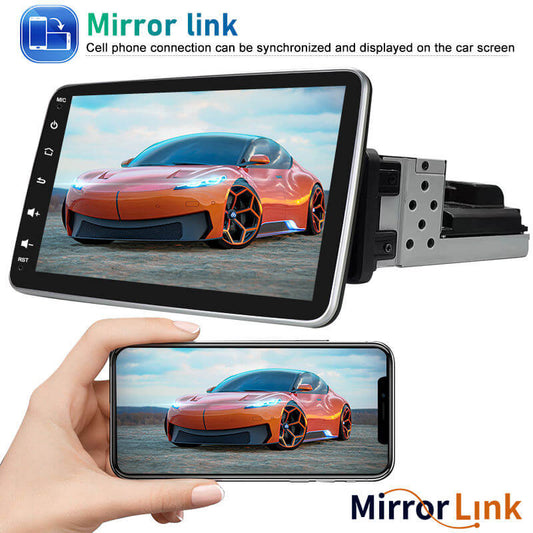 BELOAUTO Single Din 10.1" Rotatable Android Car Stereo - QLED Screen, Wireless CarPlay & Bluetooth FM Transmitter