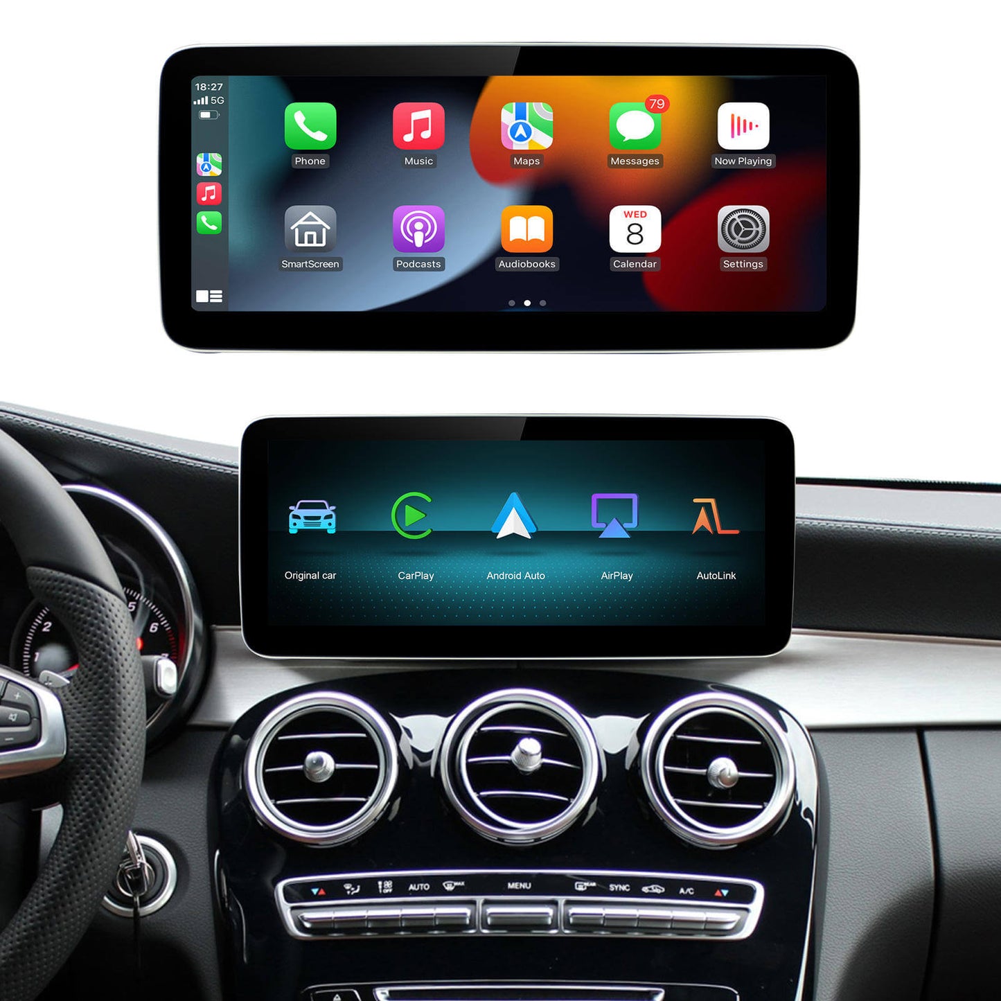 BELOAUTO Mercedes NTG5.0 10.25" Linux Radio Screen - Wireless CarPlay/AA for C/GLC/V-Class 2015-2018