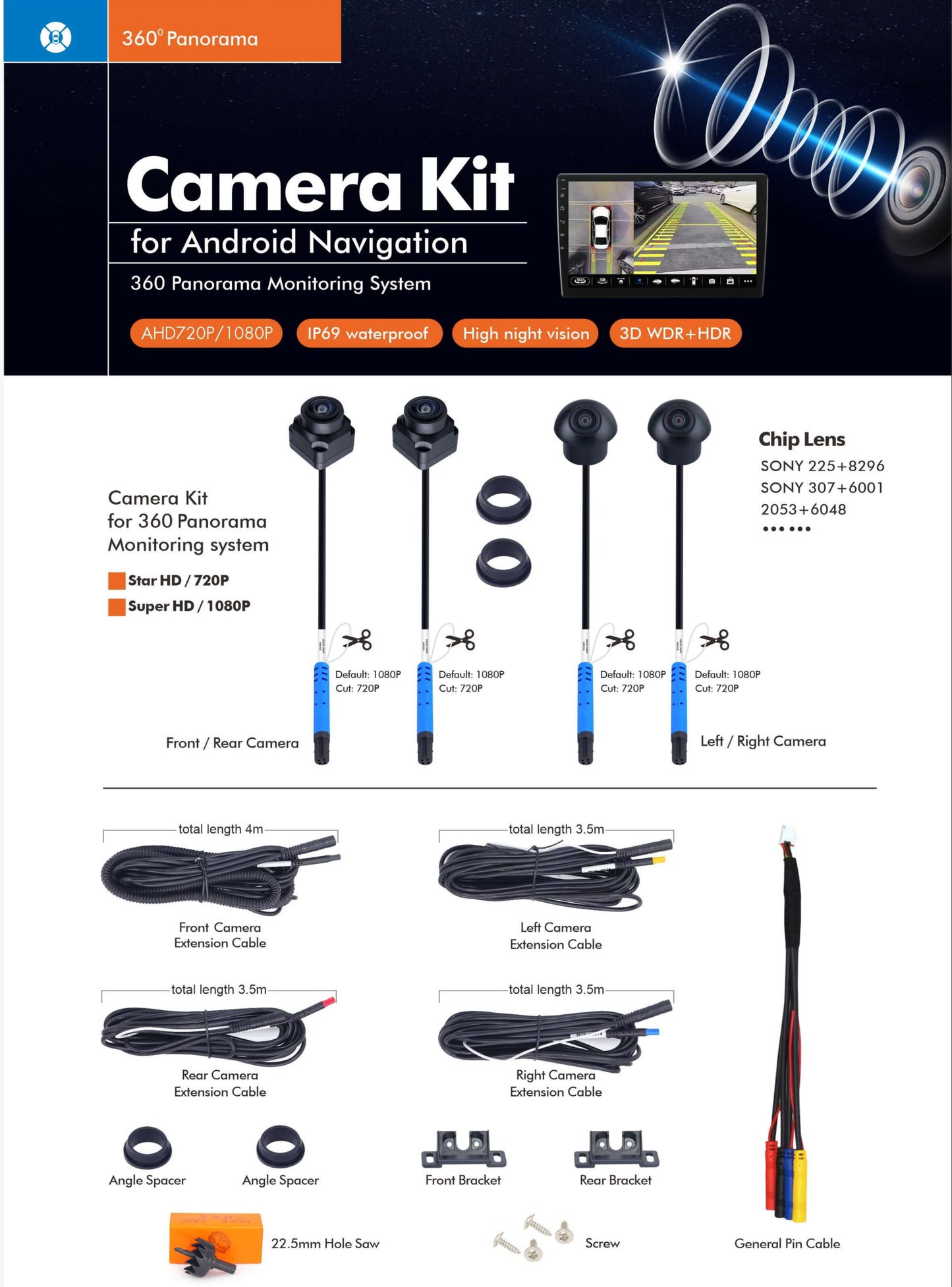 BELOAUTO 1080P 720P 360 View Car Camera - Starlight Sensor, IP69K & Bird's Eye View