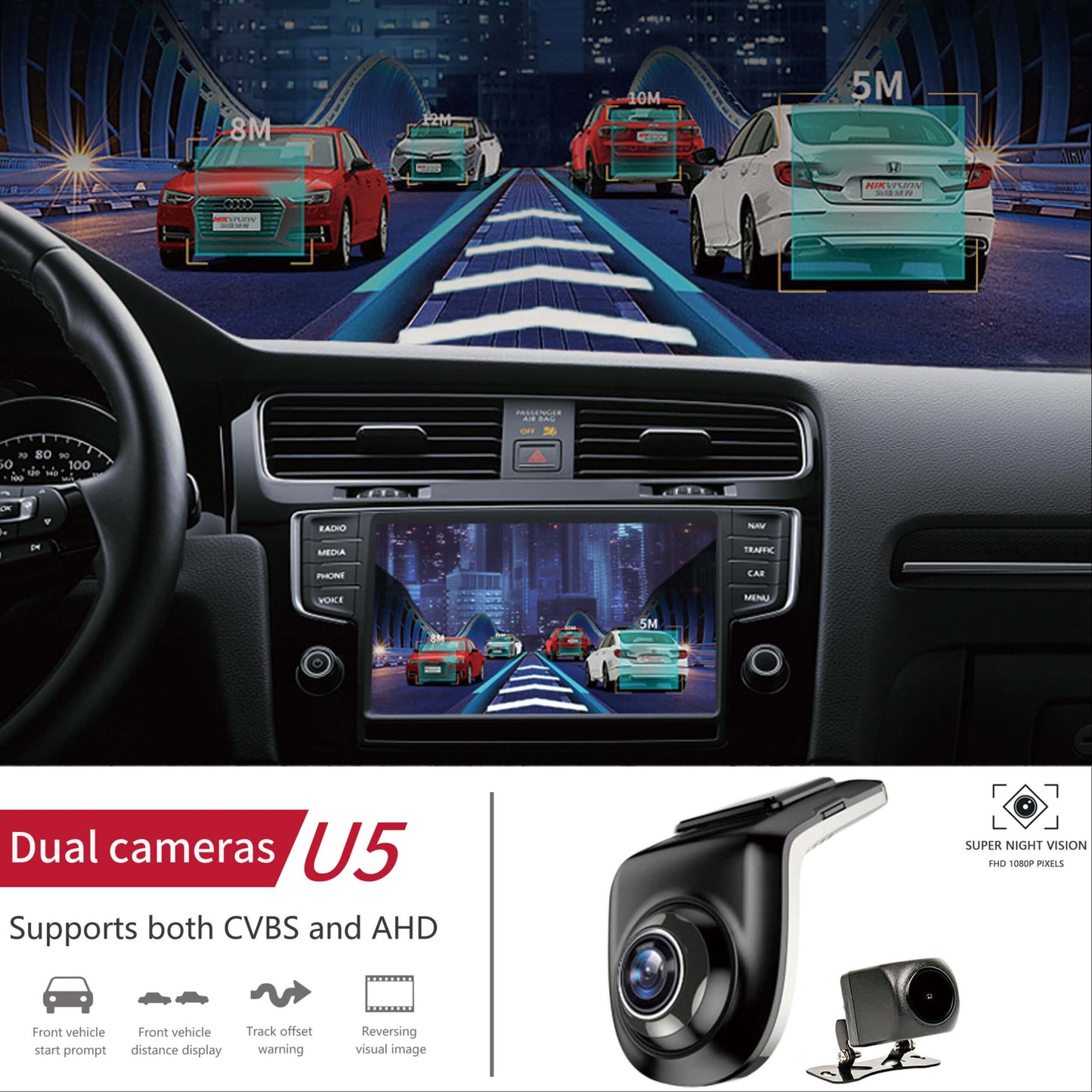 BELOAUTO 1080P ADAS Dash Cam Front & Rear - Collision Warning, Lane Departure & Night Vision