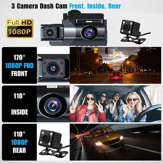 BELOAUTO 3" Triple Lens Dash Cam with WiFi | Loop Recording | Front/Rear/Interior | Fleet Management Solution