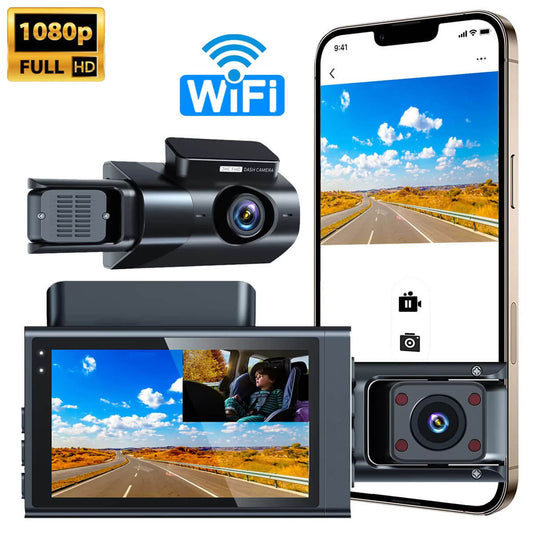 BELOAUTO 3" Triple Lens Dash Cam with WiFi | Loop Recording | Front/Rear/Interior | Fleet Management Solution