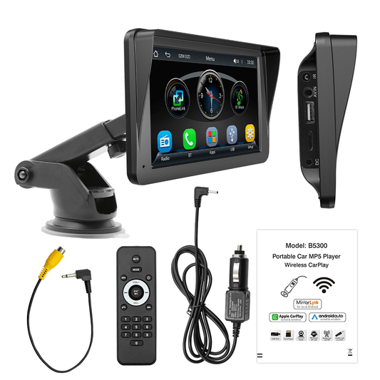 BELOAUTO 7" Portable Car Display - Wireless CarPlay/AA, FM Radio & Rear Camera Input for Any Car