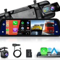 BELOAUTO 9.66" Mirror Dash Cam/ Wireless CarPlay & Android Auto - Dual Recording, Loop Recording