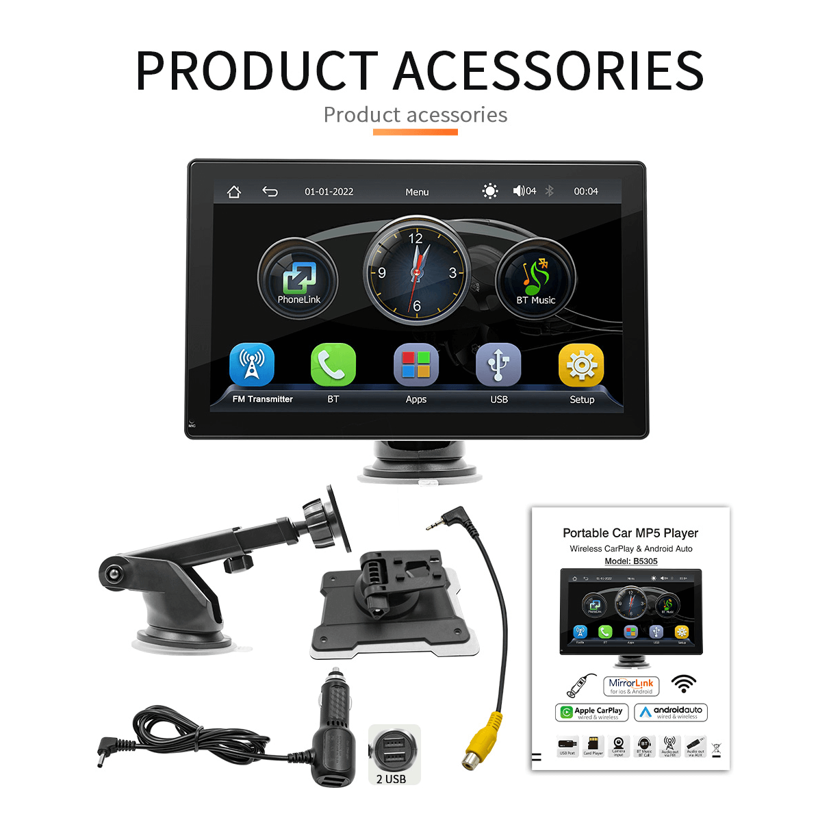 BELOAUTO 9" Budget CarPlay Portable Display - Plug and Play, Mirror Link | Wholesale Pricelist